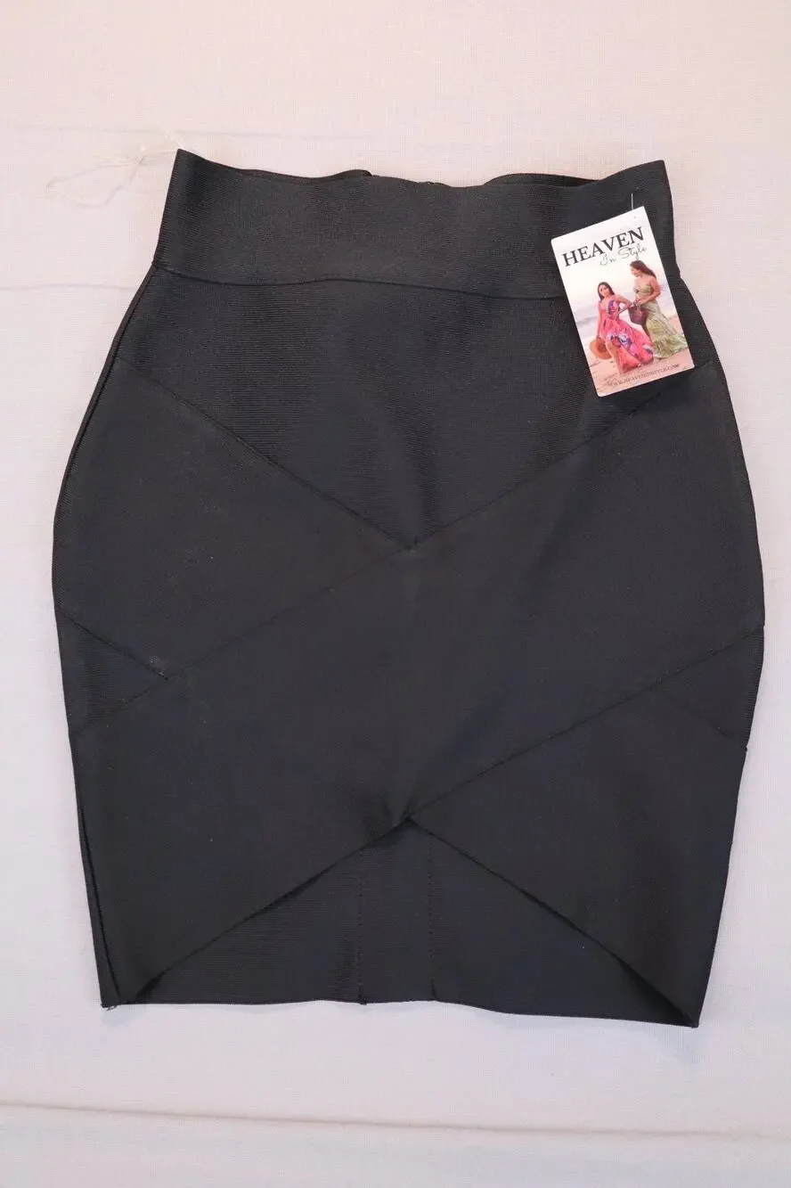 NEW Heaven in Style Women's Black High Waist Cross Bandage Mini Skirt Size XS